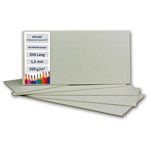 NEUSER PAPIER 100 Stück Buchbinderpappe DIN Lang - Stärke 1,5 mm (0,15 cm) - Grammatur: 920 g/m² - Format: 11 x 22 cm - Farbe: Grau-Braun von NEUSER PAPIER