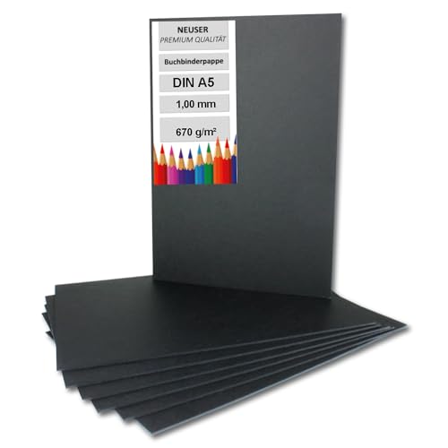 100x Buchbinderpappe DIN A5 in Schwarz, Stärke: 1,0 mm, Grammatur: 670 g/m² von NEUSER PAPIER