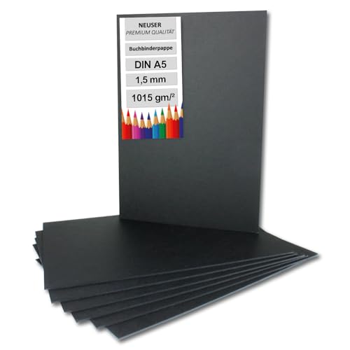 100x Buchbinderpappe DIN A5 in Schwarz, Stärke: 1,5 mm, Grammatur: 1.015 g/m² von NEUSER PAPIER