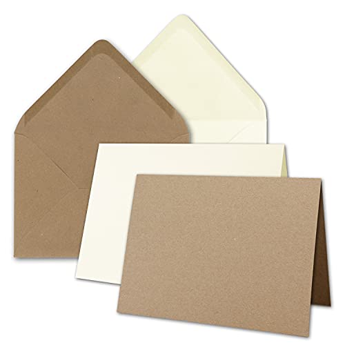 100x Faltkarten-Set inklusive Briefumschläge größer als DIN B6 - Übergröße - Creme und Kraftpapier Braun - Klappkarten mit Umschlägen von NEUSER PAPIER