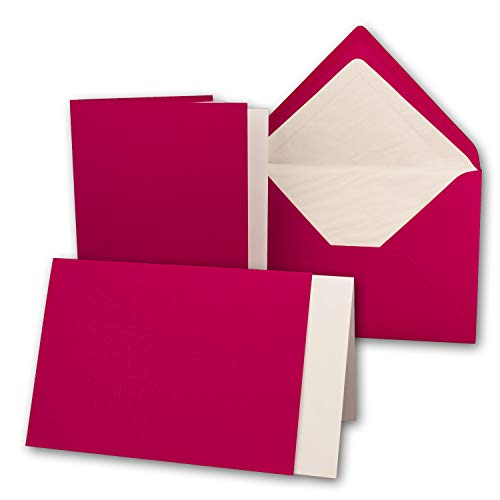 100x Karten-Set DIN B6-12 x 17 cm - 120 x 170 mm - Falt-Karten mit Brief-Umschlägen & Einlege-Blättern - Gerippte Struktur Oberfläche - Himbeer-Rot - Vintage Einladungskarten von NEUSER PAPIER