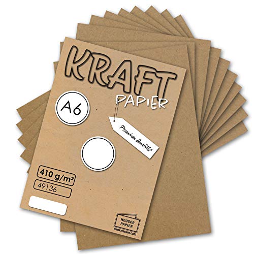 100x Kraftpapier-Karten Bogen A6 in Braun - 105 x 148 mm - Blanko Vintage Einladungs-Karten Postkarten aus Natur-Karton - 410 g/m² - ohne Falz von NEUSER PAPIER