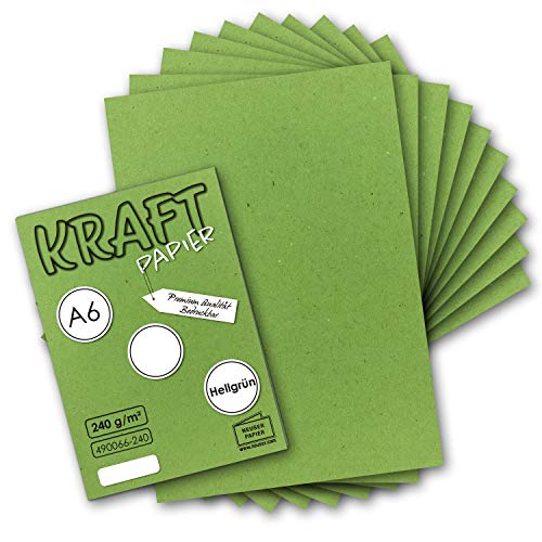 100x Kraftpapier hellgrün Bastel- Bogen A6-105 x 148mm - Bastelpapier, Tonpapier, Buntpapier, Fotokarton, Postkarten aus Natur-Karton - 240 g/m² von NEUSER PAPIER