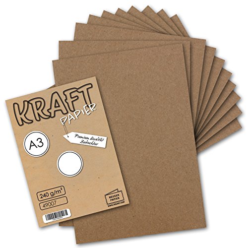 100x Vintage Kraftpapier DIN A3-29,7 x 42 cm - 240g - natur-brauner Recycling-Karton - nachhaltig ökologisch Bastel-Karton Einzel-Karte - UmWelt by GUSTAV NEUSER von NEUSER PAPIER