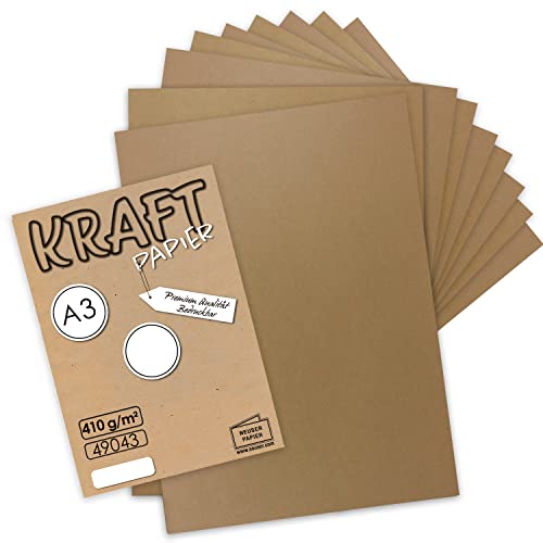 100x Vintage Kraftpapier DIN A3 410gr natur-braunes Recycling-Papier nachhaltig Bastel-Karton Künstler-Karton Künstler-Pappe Großbogen - UmWelt by GUSTAV NEUSER von NEUSER PAPIER