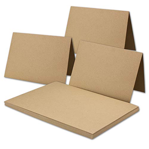 NEUSER PAPIER 100x Vintage Kraftpapier Falt-Karten DIN B6-120 x 169 mm - sandbraun - Recycling - 300 g/m² blanko Klapp-Karten von NEUSER PAPIER