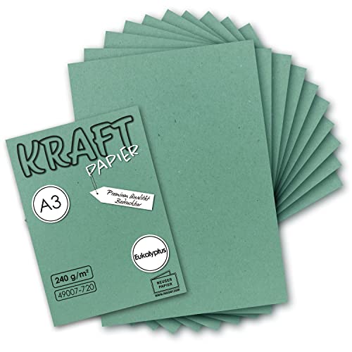 100x Vintage Kraftpapier in Eukalyptus-Grün - DIN A3-29,7 x 42 cm - 240g - natur Recycling-Karton - nachhaltig ökologisch Bastel-Karton Einzel-Karte - UmWelt by GUSTAV NEUSER von NEUSER PAPIER