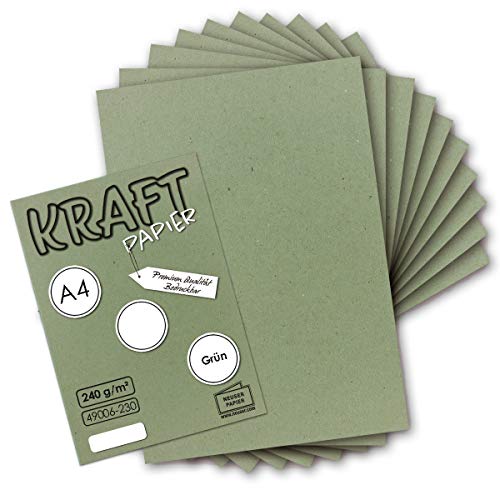 100x Vintage Kraftpapier in Grün - DIN A4 21 x 29,7 cm - 210 x 297 mm - 240 g/m² natur-grünes Recycling-Papier, ökologisch Bastel-Karton Einzel-Karte - UmWelt by GUSTAV NEUSER von NEUSER PAPIER