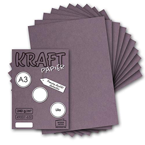 100x Vintage Kraftpapier in Lila - DIN A3-29,7 x 42 cm - 240g - natur Recycling-Karton - nachhaltig ökologisch Bastel-Karton Einzel-Karte - UmWelt by GUSTAV NEUSER von NEUSER PAPIER