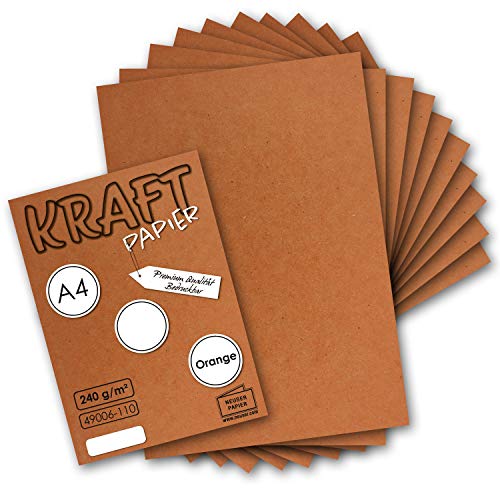 100x Vintage Kraftpapier in Orange/Rostrot - DIN A4 21 x 29,7 cm - 210 x 297 mm - 240 g/m² natur Recycling-Papier, ökologisch Bastel-Karton Einzel-Karte - UmWelt by GUSTAV NEUSER von NEUSER PAPIER