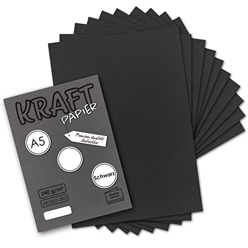 100x Vintage Kraftpapier in Schwarz - DIN A5-21 x 14,8 cm - nachhaltiges schwarzes Recycling-Papier, ökologisch Bastel-Karton Einzel-Karte - NEUSER PAPIER von NEUSER PAPIER