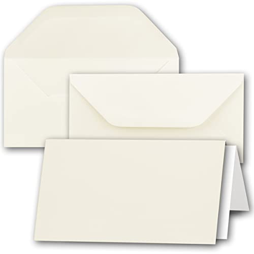 100x creme-farbenes DIN Lang Falt-Karten-Set mit Leinen-Prägung - 10 x 21 cm - mit Brief-Umschlägen & Einlege-Blätter - Komplettpaket mit Leinenstruktur-Karten - von GUSTAV NEUSER von NEUSER PAPIER