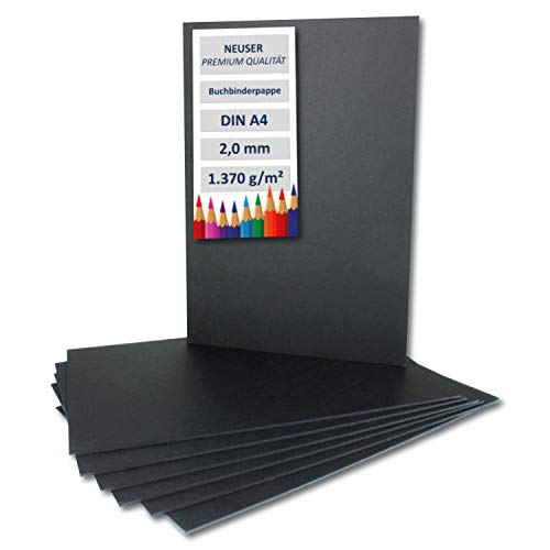 NEUSER PAPIER 10x Buchbinderpappe DIN A4 in Schwarz, Stärke: 2,0 mm, Grammatur: 1.340 g/m² von NEUSER PAPIER