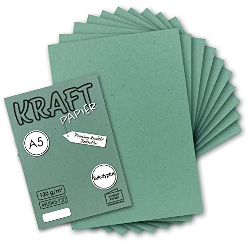 150 Blatt - Vintage Kraftpapier in Eukalyptus-Grün DIN A5 120 g/m² Eukalyptus-grünes Recycling-Papier - 21 x 14,8 cm - ökologische Brief-Bogen - Briefpapier - NEUSER PAPIER von NEUSER PAPIER