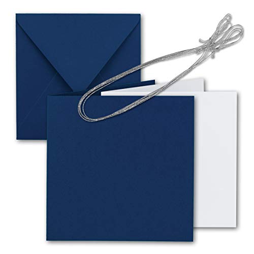 150x Quadratisches Faltkarten Set 15 x 15 cm - mit Briefumschlägen & Einlegeblätter & Schmuckband - Nacht-Blau - für Einladungskarten, Hochzeit, Weihnachten - von GUSTAV NEUSER von NEUSER PAPIER