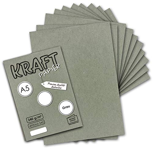 150x Vintage Kraftpapier in Grau - DIN A5-21 x 14,8 cm - nachhaltiges natur-graues Recycling-Papier, ökologisch Bastel-Karton Einzel-Karte - NEUSER PAPIER von NEUSER PAPIER