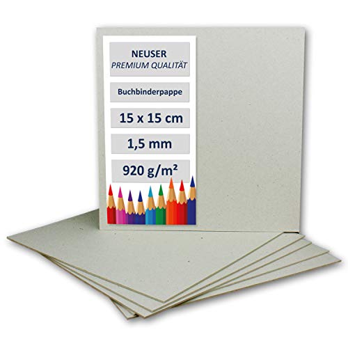 NEUSER PAPIER 20 Stück Buchbinderpappe Quadratisch - Stärke 1,5 mm (0,15 cm) - Grammatur: 920 g/m² - Format: 15 x 15 cm - Farbe: Grau-Braun von NEUSER PAPIER