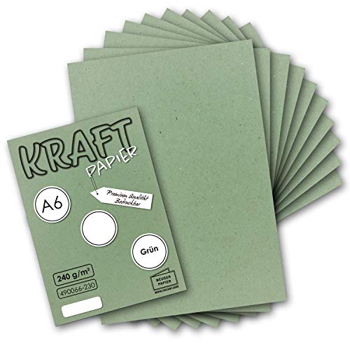 200x Kraftpapier grün Bastel- Bogen A6-105 x 148mm - Bastelpapier, Tonpapier, Buntpapier, Fotokarton, Postkarten aus Natur-Karton - 225 g/m² von NEUSER PAPIER