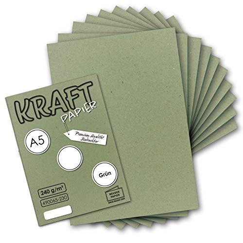 200x Vintage Kraftpapier in Grün - DIN A5-21 x 14,8 cm - nachhaltiges natur-Grünes Recycling-Papier, ökologisch Bastel-Karton Einzel-Karte - NEUSER PAPIER von NEUSER PAPIER