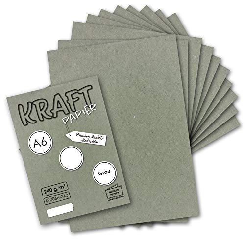 25x Kraftpapier grau Bastel- Bogen A6-105 x 148mm - Bastelpapier, Tonpapier, Buntpapier, Fotokarton, Postkarten aus Natur-Karton - 240 g/m² von NEUSER PAPIER