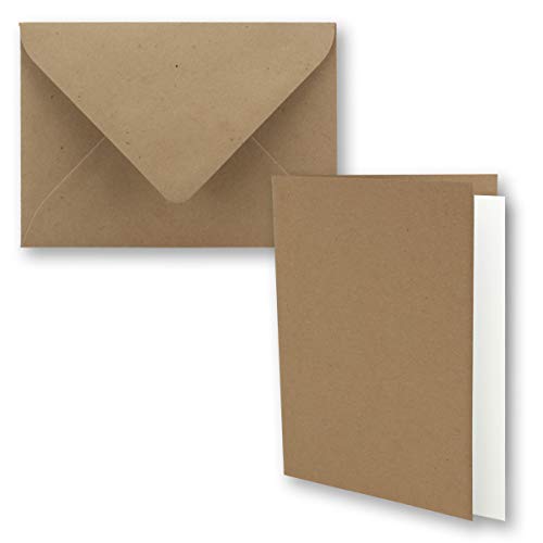 NEUSER PAPIER 25x Vintage Kraftpapier Faltkarten SET - sandbraun (braun) - mit Umschlägen und Einlegern DIN B6-12 x 16,9 cm - blanko Recycling Klappkarten von NEUSER PAPIER