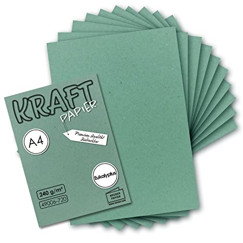 25x Vintage Kraftpapier in Eukalytpus-Grün - DIN A4 21 x 29,7 cm - 210 x 297 mm - 240 g/m² natur Recycling-Papier, ökologisch Bastel-Karton UmWelt by GUSTAV NEUSER von NEUSER PAPIER