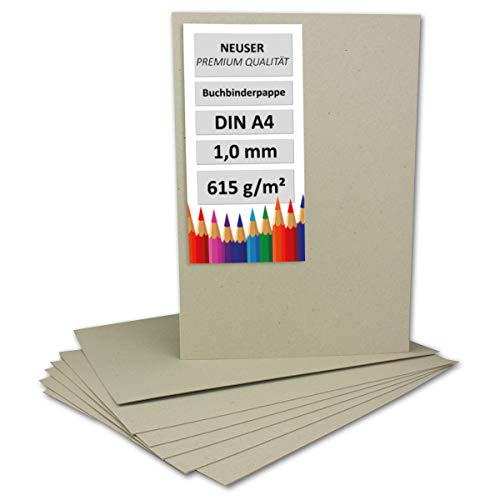 NEUSER PAPIER 30 Stück Buchbinderpappe DIN A4 - Stärke 1,0 mm (0,1 cm) - Grammatur: 615 g/m² - Format: 29,7 x 21,0 cm - Farbe: Grau-Braun von NEUSER PAPIER