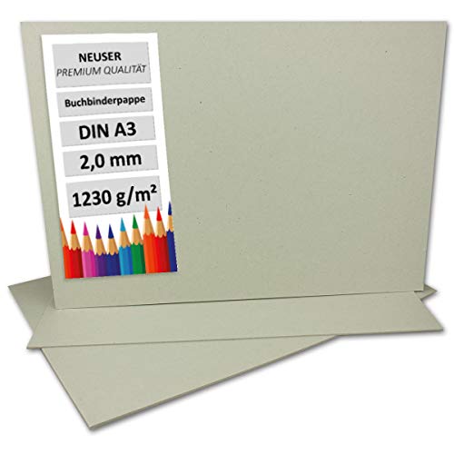 NEUSER PAPIER 50 Stück Buchbinderpappe DIN A3 - Stärke 2,0 mm (0,20 cm) - Grammatur: 1230 g/m² - Format: 29,7 x 42 cm - Farbe: Grau-Braun von NEUSER PAPIER