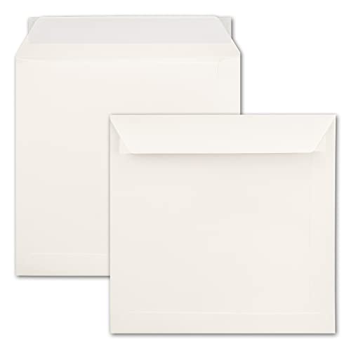 NEUSER PAPIER 50 quadratische Briefumschläge 22 x 22 cm - Creme - 120 Gramm pro m² - Für ganz besondere Anlässe - Haftklebung mit gerader Klappe von NEUSER PAPIER