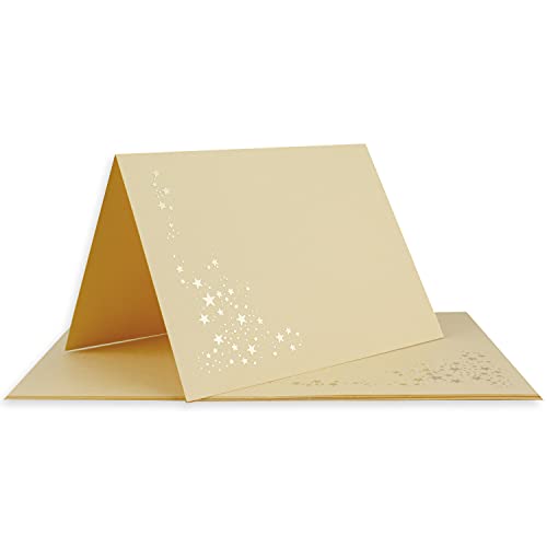 50x Faltkarten DIN A6 - Karamell (Braun) mit goldenen Metallic Sternen - 10,5 x 14,8 cm - Einladungskarten zu Weihnachten - Marke: FarbenFroh by GUSTAV NEUSER von NEUSER PAPIER