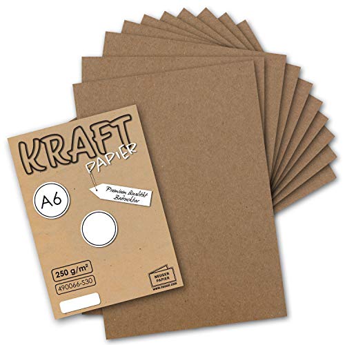 50x Kraftpapier braun Bastel- Bogen A6-105 x 148mm - Bastelpapier, Tonpapier, Buntpapier, Fotokarton, Postkarten aus Natur-Karton - 250 g/m² von NEUSER PAPIER