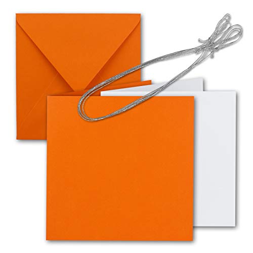 50x Quadratisches Faltkarten Set 15 x 15 cm - mit Briefumschlägen & Einlegeblätter & Schmuckband - Orange - für Einladungskarten, Hochzeit, Weihnachten - von GUSTAV NEUSER von NEUSER PAPIER