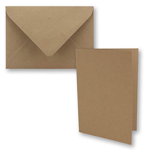 NEUSER PAPIER 50x Vintage Kraftpapier Faltkarten SET - sandbraun (braun) - mit Umschlägen DIN B6-12 x 16,9 cm - blanko Recycling Klappkarten - 300 g/m von NEUSER PAPIER