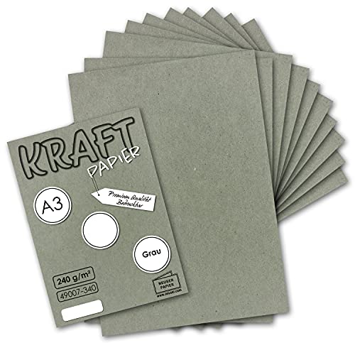 50x Vintage Kraftpapier in Grau - DIN A3-29,7 x 42 cm - 240g - natur Recyclingkarton - nachhaltig ökologisch Bastelkarton Einzelkarte - UmWelt by GUSTAV NEUSER von NEUSER PAPIER