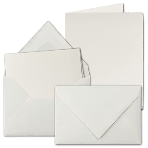 5x Kartenset aus Büttenpapier - DIN A5 Faltkarten 148 x 210 mm (offen: 210 x 297 mm) + DIN C5 Umschläge mit Seidenpapier gefüttert - Farbe: Weiß - Doppelkarten Set mit Briefumschlägen von NEUSER PAPIER