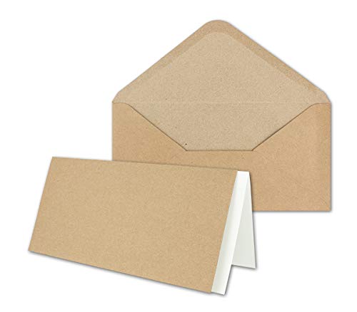 700x Set aus Klappkarten mit Umschlägen & Einlegeblätter - DIN Lang Recycling Einladungskarten in Braun Kraftpapier - Blanko zum Selbstgestalten von NEUSER PAPIER