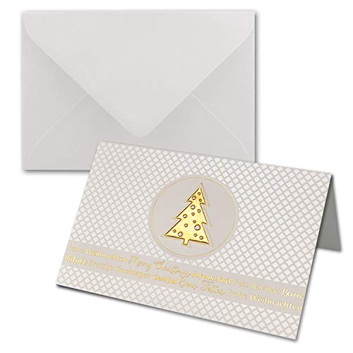 NEUSER PAPIER 10 Sets Weihnachtskarten DIN B6 ÖKO-Doppelkarten mit hochwertiger Blind- und Folienprägung - Goldener Weihnachtsbaum - Inklusive Umschläge in Weiß - Format 17,0 x 11,5 cm B6 von NEUSER PAPIER