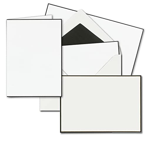 NEUSER PAPIER 100x Trauerkarten Sets - DIN A6 Doppelkarten mit gefütterten Umschlägen C6 - beides mit handgemachter schwarzer Rand - Faltkarten von NEUSER PAPIER