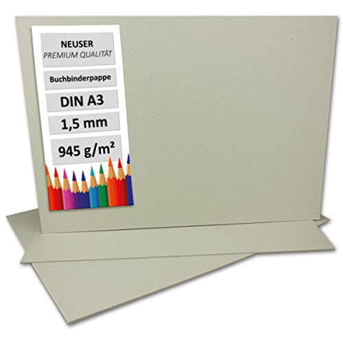 NEUSER PAPIER 150 Stück Buchbinderpappe DIN A3 - Stärke 1,5 mm (0,15 cm) - Grammatur: 945 g/m² - Format: 29,7 x 42 cm - Farbe: Grau-Braun von NEUSER PAPIER