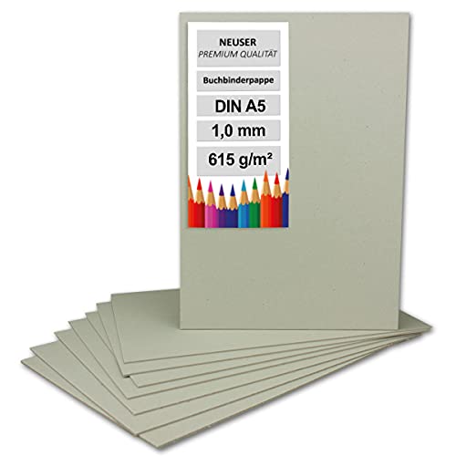 40x Buchbinderpappe DIN A5 (14,8 x 21 cm) - Stärke 1,0 mm (0,1 cm) - Grammatur: 615 g/m² - Graupappe zum Basteln, Modellbau, Buchbinden von NEUSER PAPIER