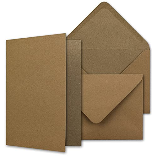 NEUSER PAPIER 50x Vintage Kraftpapier Kartenset mit Briefumschlägen - Recycling Karten Natur Braun - DIN A6 / C6-10,5 x 14,8 cm - Bastelkarten Set von NEUSER PAPIER