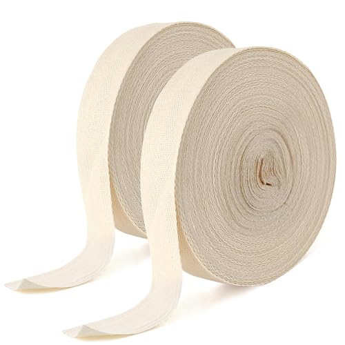 NEUSID Baumwoll Schrägband 40m, 2 Rolle Baumwollband 20mm Nahtband Gurtband Baumwolle Köperband Stoffband Einfassband zum Nähen für Heimwerker Handwerk Stricken, Beige von NEUSID