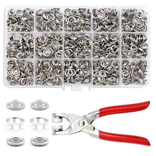 250 Sets Druckknöpfe mit Zange, Metall Druckknopf Set Hohle und Solide Metallknöpfe 9.5mm Silber Jersey Druckknöpfe Knöpfe Ohne Nähen für Baby Kinderbekleidung Sewing Craft von NEUSID