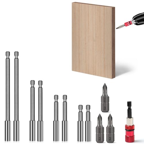 Bohrerhalter, Sechskantschaft, S2-Stahl, magnetischer Bithalter für Schlagschrauber, 150 mm/100 mm/75 mm/60 mm lange Bohrerverlängerungsstange mit 3 PZ2-Schraubendreher-Bits, 12 Stück von NEUSID