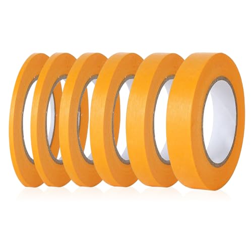 NEUSID 6 Rollen Kreppband Malerband, 6 Verschiedene Größen Fineline Masking Tape Goldband Abklebeband Maler Klebeband für Autolack Malerarbeiten Dekorieren Verputzen (2/3/5/10/12/15 mm x 50m) von NEUSID