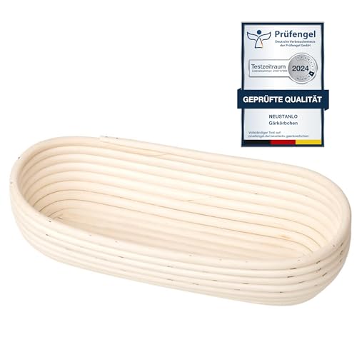 Neustanlo | Gärkörbchen oval | 37 cm für 1,5-2 kg Baguette Brot | aus Peddigrohr | Gärkorb zum Brot backen | für perfekt geformtes, handgemachtes Brot | naturbelassener Gärkorb zum Brotbacken von NEUSTANLO