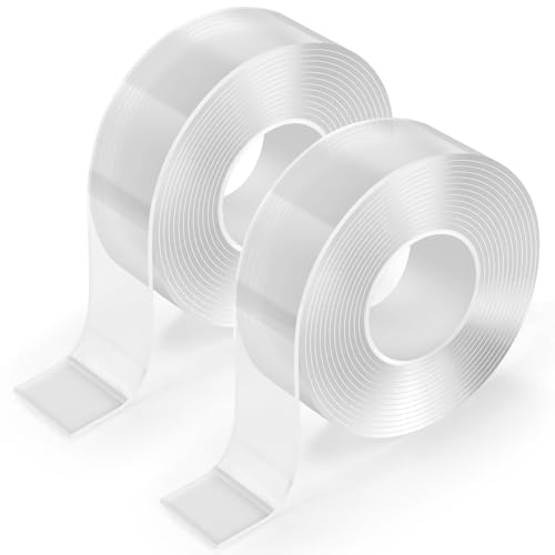 NEUTYPECHIC 2 Rollen Doppelseitiges Klebeband Extra Stark, 3 Meter Transparent Nano Tape, Abnehmbar Spurlos Double Sided Tape, Abwaschbar Superklebend Doppelseitiges Klebeband Geeignet für Fotowände von NEUTYPECHIC