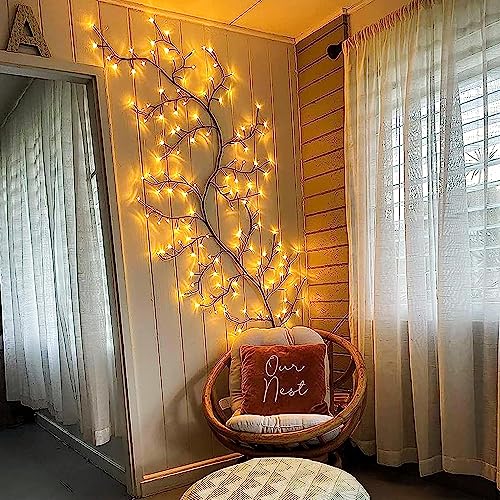 NEWNEN Zweige Lichter Wand Deko Wohnzimmer: 144LEDs Lichterketten Warmweiß Lichterbaum mit Netzstrom Betriebene Künstliche Lichterzweige für Innen Wanddeko Aesthetic Room Décor - Braun von NEWNEN