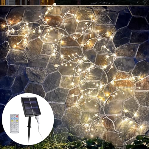 NEWNEN Solar Willow Vine Lights Außen: 144LEDs Zweige Lichter Lichterketten Warmweiß Lichterbaum mit Solarbetrieben - für Rasen und Wanddekoration im Freien Weiß von NEWNEN