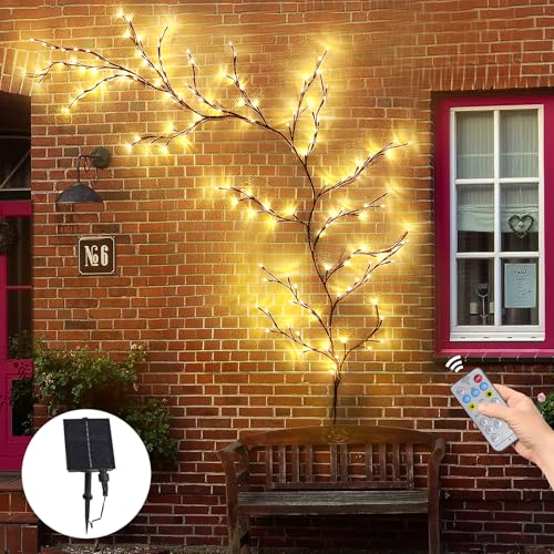 NEWNEN Solar Willow Vine Lights Außen: 144LEDs Zweige Lichter Lichterketten Warmweiß Lichterbaum mit Solarbetrieben - für Rasen und Wanddekoration im Freien von NEWNEN